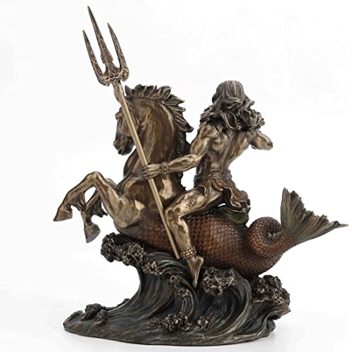 Estatua de Resina Poseidón Montando Hippocampus Acabado Bronce miniatura 5