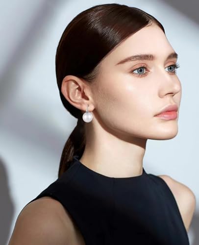 Pearl Drop Earrings Dangle 925 Sterling Silver Pearl Earrings for Women 12mm Big Pearl Hoop Earrings for Mother4