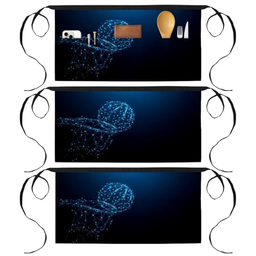 Tablier court de chef lot de 3 avec 3 poches pour cuisine et bistrot motif basketball