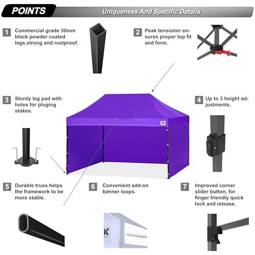 Image of ABCCANOPY Heavy Duty Easy Pop up Canopy Tent with Sidewalls 10x15, Purple