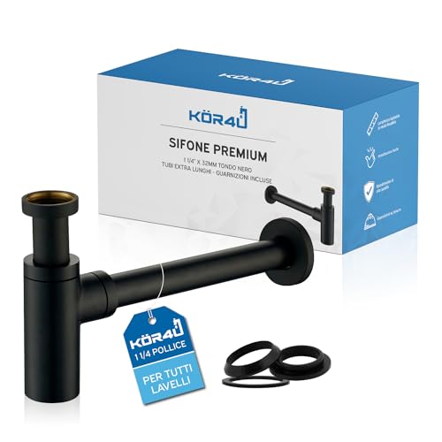 kör4u K12528 Sifone di Design Premium, Nero Opaco, Siphon universal