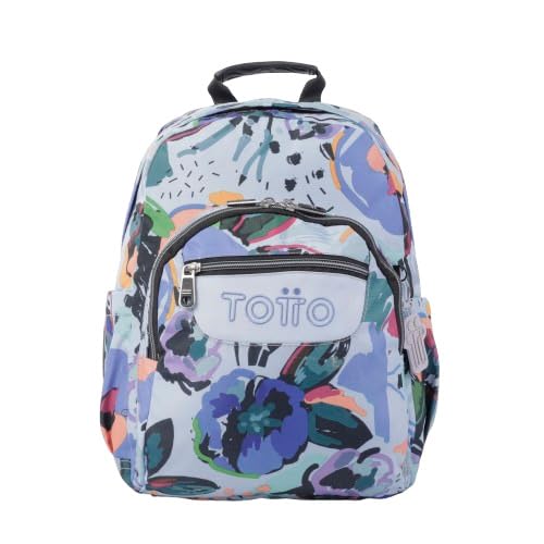 TOTTO - Mochila Escolar, Modelo Gommas, Mochila Mediana, Capacidad 15 L, Bolsillo para PC 14", Bolsillo Botella, Espaldar Ergonómico con Flujo de Aire, Cómodas Correas en S, Estampado Lienzo Floral