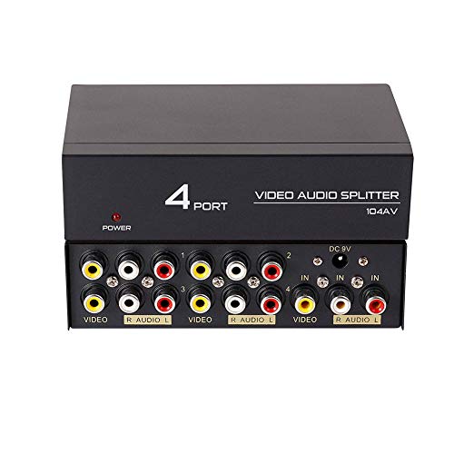 Dtech Powered 4 Way 3 Rca Splitter Box 1 In 4 Out Composite Video Audio Distribution Duplicator With Power Adapter #TOP5