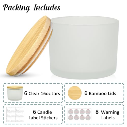 Supmind CJC-11080-06 16Oz 3 Wick Candle Jars 6 Pack - Large Empty Frosted Glass Candle Making Jars thumb #1