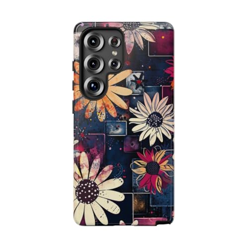Coque brillante pour Samsung S25 Ultra Violet au motif floral abstrait chic et rigide
