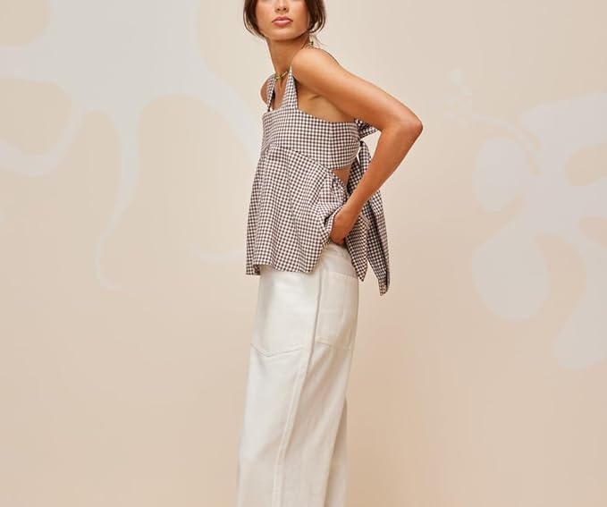 KOSUSANILL Y2k Gingham Tank Top Women Sleeveless Backless Square Neck Ruffle Peplum Babydoll Camisole Going Out Cami Blouse3