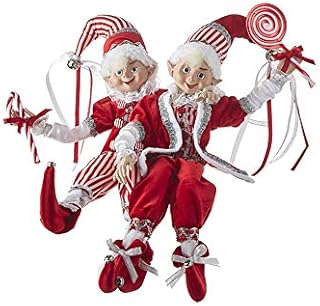 RAZ Imports 2021 Peppermint Parlor 16-inch Posable Elf Figurine, Assortment of 2