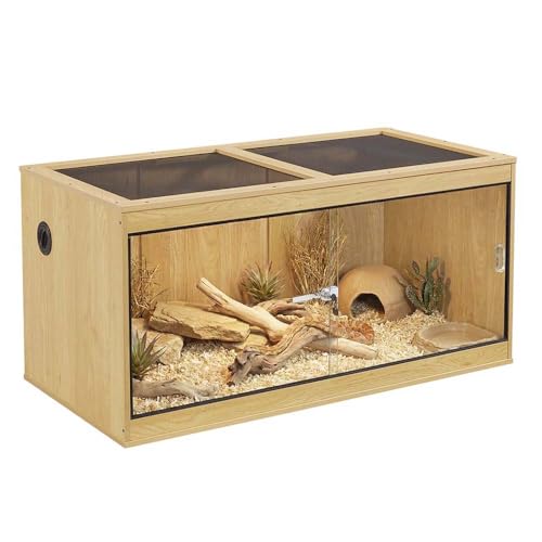 Image of unipaws 50 Gallon Reptile Tank for Lizards, Reptile Enclosure Cage | Stackable, Front Opening Sliding Doors, Cable Port, Top Ventilation, Nature