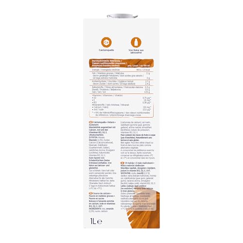 Alpro Mandeldrink Original – Geröstet – Quelle von Calcium und Vitaminen – Fett- und zuckerarm, ohne Laktose, vegan und milchfrei – 8 x 1 L – Haltbar