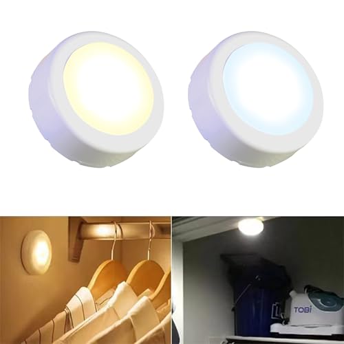 Image of WRalwaysLX Remote Control LED Cabinet Push Light Cool /Warm Adjustable Operates On 3x1.5V AAA Batteries (Not Included) for Kitchen Under Cabinet Lighting,Closets, Cabinets, Counters (10Pack)