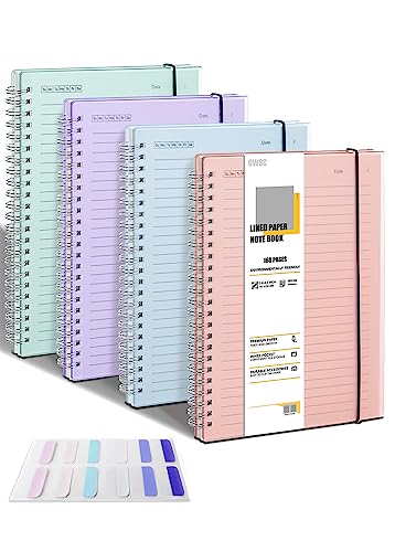 OWSC 4 Pack Lined Spiral Notebook, 5.9 x 8.3 Inches Notebooks for Work, School and Journal with 110 GSM Thick Paper, Small Notebook with 80 Sheets/160 Pages, Notebooks College Ruled for Note Taking