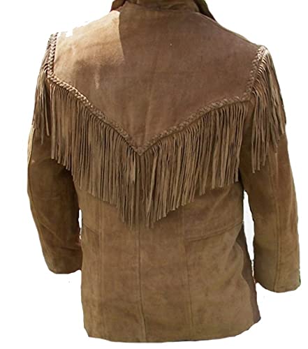 100% Real Suede Western Style Leather Jacket for Sale Native American Coat Fringe (2XL, Design 1)2