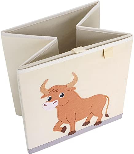 Livememory 13 inch Kids Cube Storage Bins - Foldable Animal Storage Cube for Toddler Children Nursery, 4 Pack (Giraffe, Deer, Bull, Lion)