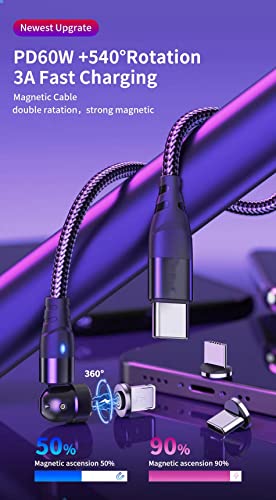 JMF Tech PD 60W Fast Charging Magnetic Charging Cable, 360° & 180° Rotation USB-C to TypC Magnetic Data Cable, 3-in-1 Data Sync Phone Charger for Samsung S22/Laptop/iPad (Black - 2M)