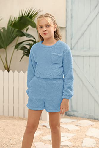 Image of Mafulus Girls Pants Sets Two Pieces Kids Comfy Lightweight Long Sleeve Fleece Sets with Pockets