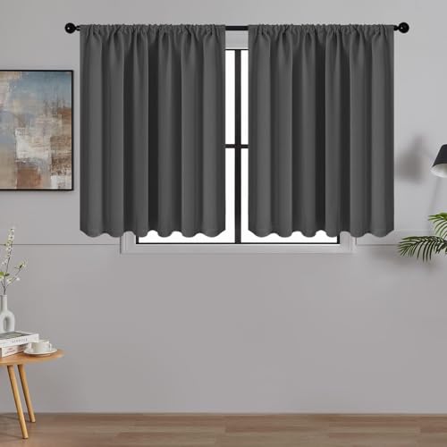 MRTREES Net Curtains Opaque Short Modern Window Kitchen Motorhome Bistro Curtain Set of 2 H 120 x W 90 cm Kitchen Curtains Water-Repellent Short Curtain Small with Rod Pocket Anthracite