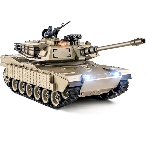 Supdex 1/18 M1A2 Abrams RC Tank, 2.4G Remote Control Tank That Shoot BBS with Smoke, Sound and Lights, 165ft Remote Control Army Model Toy, Military...