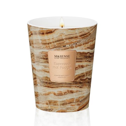 Image of M&SENSE Espresso Hot Fudge Scented Soy Candle, 3 Wick Highly Scented 14.1 Oz 75H, Aromatherapy Christmas Gift for Women and Men
