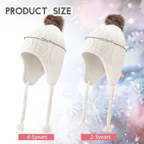 Mepase 2 Pcs Girls Knit Hats Kids Winter Hats for Girls with Ear Flaps Fleece Lining Toddler Warm Baby Caps for 2-3t, 4-5t3