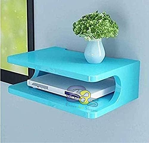 Image of DIME Art Shoppe Wooden Wall Mounted Shelf Set Top Box| Setup Box Stand for Home | Wall Mount Stylish WiFi Router Holder TV Cabinet (Blue)