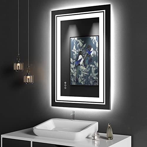 LED Bathroom Mirror, 24"x36" with Front and Backlit, Anti-Fog, Bathroom Vanity Mirror for Wall, Memory Function, Stepless Dimmable, Tempered Glass (Horizontal/Vertical)