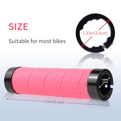 1Pair Bicycle Handlebar Grips, Dual-Layer Silicone EVA Construction, Double Lock-on System, Mountain Bike and Road Cycling (Pink-White, Double Lock-On System)