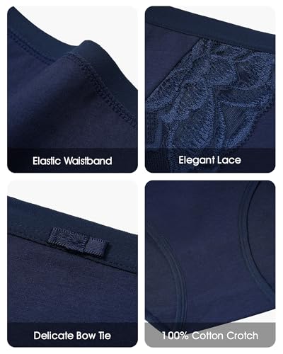 LEVAO Cotton Underwear for Women, Lace High Waisted Lace Hipster, Stretch Briefs for Ladies, Breathable & Soft, 6 Pack — view 4