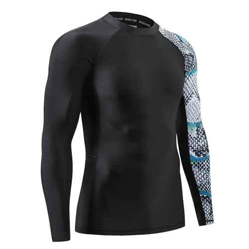 Image of HUGE SPORTS Men's Rash Guard Long Sleeves UPF 50+ UV Sun Protection Quick Drying Splice Compression Swim Shirts