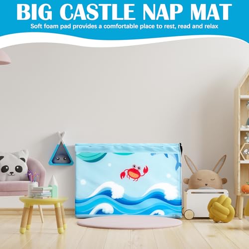 Image of Shellwei Vinyl Nap Mat Kid Preschool Daycare Sleep Mat,Mermaid | 1 inch Thickness, 45 inch x 19 inch x 1 inch, 4-section Softness Rest Mat, Suitable for Daycare Travel, and Home, Easy to Clean