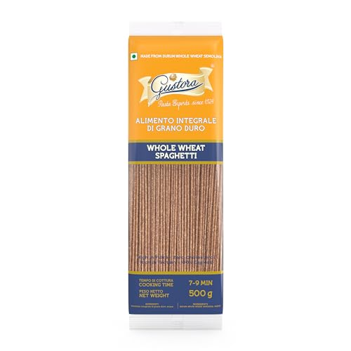 Image of Gustora Whole Wheat Spaghetti Pasta, 1kg (Pack of 6 x 500g) | Authentic, Long Italian Pasta with Al Dente Texture | 100% Durum Whole Wheat Semolina | Zero Maida | High Fibre | Vegetarian