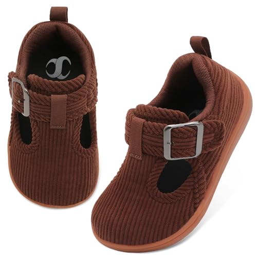 Image of Scurtain Toddler Slippers Girls Boys Non Slip House Slipper Toddler Wide Barefoot Walking Shoes Lightweight Winter Summer Sock Shoes Brown Size 9