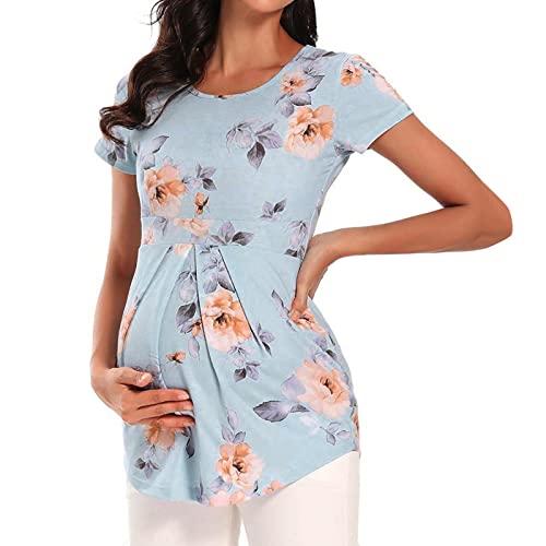 TDEOK Top Envoltorio para Mujer Tops de Lactancia para Mujer de Lactancia con Estampado Floral Doble Capa Suave Manga Corta Ropa de Embarazo Camisa Mujer Cuadros Negro, azul claro, M