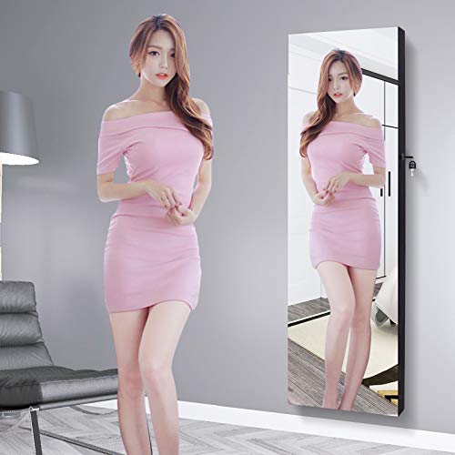 AOOU Jewelry Organizer Jewelry Cabinet,Full Screen Display View Larger Mirror, Full Length Mirror,Large Capacity Dressing Mirror Makeup Jewelry Armoire,Brown