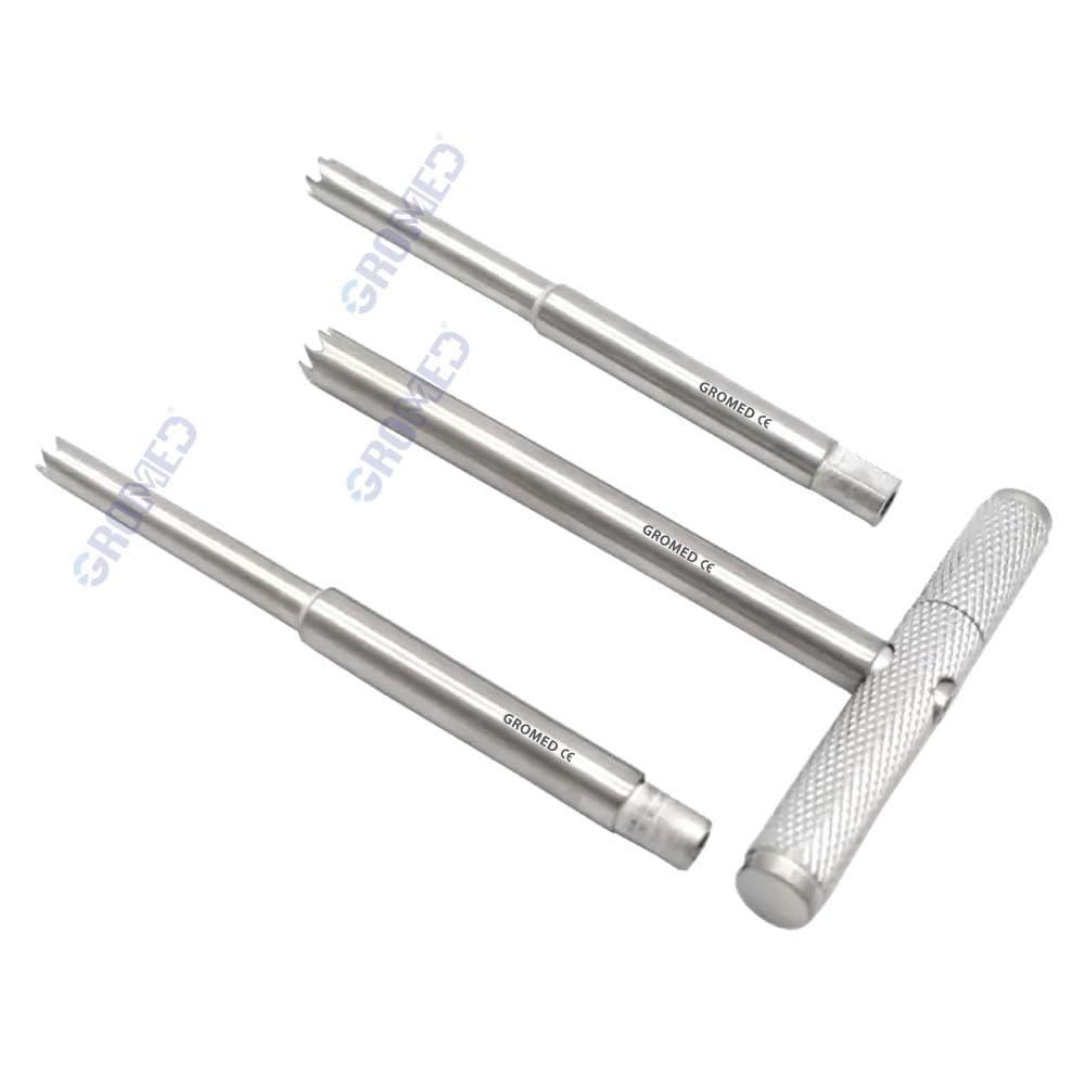 Gromed Ortho Hollow Mill Set of 3 with Interchangeable Handle (T-Shape) - For 4.5, 6.0 & 8.0mm Broken Screw Removal, Stainless Steel Ortho Instrument (B0CFH4L1GL) Amazon Price History, Amazon Price Tracker