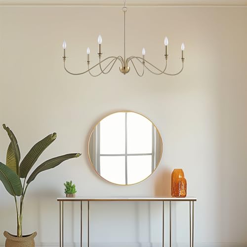 Kira Home RVL-CC7006-6-CB Archer 47 Inch 6-Light Large Modern Chandelier + Curved Arms, Adjustable Hanging Height, Cool Brass Finish thumb #4