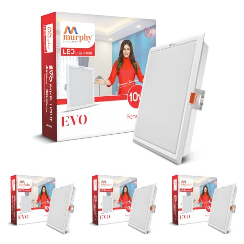 Image of Murphy EVO 10W Square LED Panel Light | 3000K Warm White| Recessed Ceiling Light | 1000 Lumens | 100mm Cutout |BIS Approved | 4kV Surge Protection | 2-Year Warranty | Pack of 4