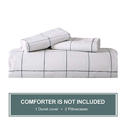 Jellymoni 100% Natural Cotton 3Pcs Plaid Duvet Cover Sets,White With Black Grid Geometric Pattern Printed California King Duvet Cover,With Zipper Closure & Corner Ties(Cal King Size) #TOP7