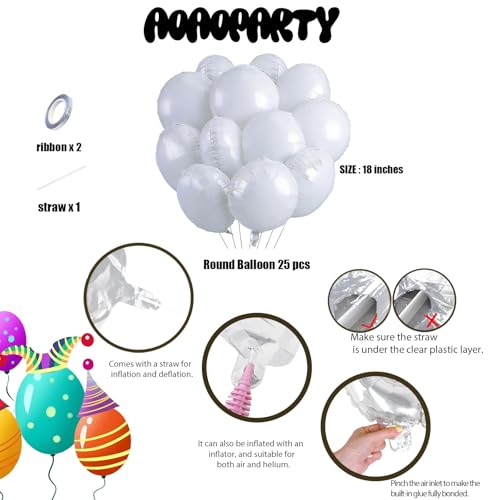 Image of 25Pcs White Round Shaped Helium Foil Mylar Balloons 18 Inch for Birthday Wedding Anniversary Engagement Party Decorations Supplies