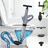 Rohrreiniger Druckluft Abflussreiniger Pumpe mit Drucklufttechnologie Der perfekte Pömpel Toilette für rohrfrei Ergebnisse mit Luftkompressions-System, integrierter Druckanzeige und 4 Saugnäpfen Grau