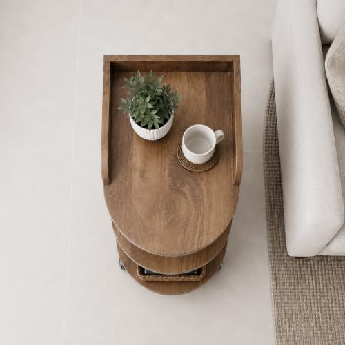 Image of The Attic Solid Wood Rolling Serving Trolley with Storage Shelves, Bar and Kitchen Serving Trolley, Provential Teak Finish