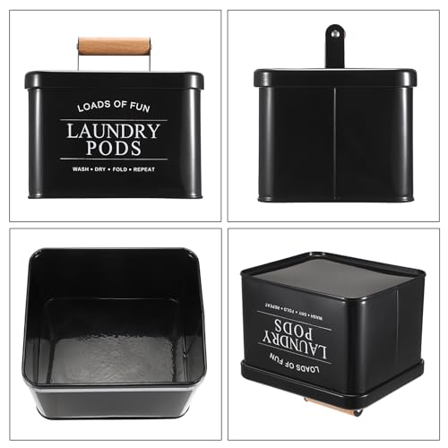 TOLIDA Metal Laundry Pods Container with Lid - Black Square Storage Box for Laundry Pods, Detergent Pods Holder for Laundry Room, Metal Storage Container for Washing Pods, bath Bombs - Image 5