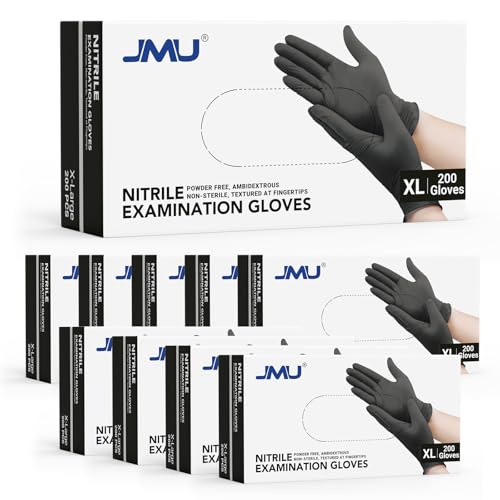 Image of JMU 2000 Black Nitrile Disposable Exam Gloves XL, 3.5 Mil, Latex-Free | Powder-Free, for Medical, Food Prep, Cleaning