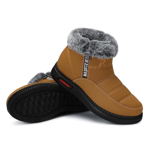 TEMOFON Snow Boots for Women Winter: Warm Ankle Booties Waterproof Outdoor Fur Lined Shoes for Women Yellow Size 7