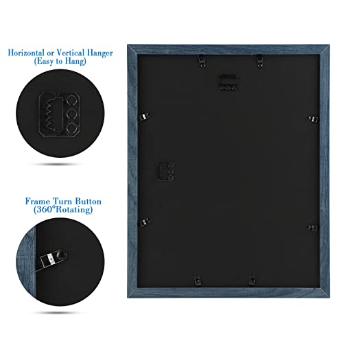 Image of Frametory, 11x14 Picture Frame with Mat for 8x10 Photo - High Definition Glass Wide Molding - Preinstalled Wall Mounting Hardware (Blue, 4 Pack)