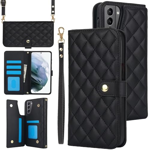 Coque Samsung S22 Plus avec cordon et portefeuille cuir noir