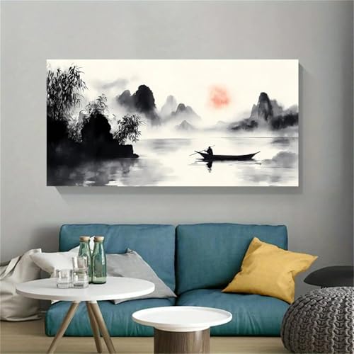 Impression sur toile de style chinois traditionnel XINBAO 55x110 cm avec cadre