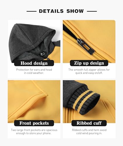 Image of SECOOD Kids Hoodie Fleece Jacket Warm Sherpa Lined Zip Up Hooded Sweatshirt Soft Winter Coat Boys Girls School Outerwear