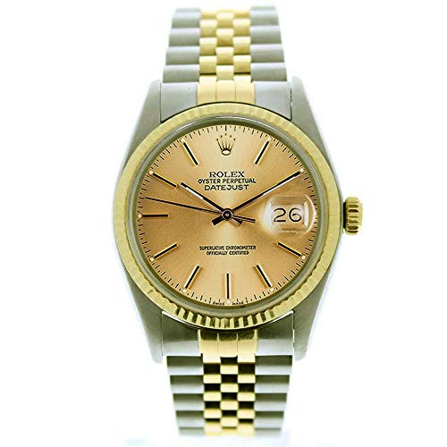 Rolex Mens Datejust Model 16013 36mm Steel & 18k Gold Watch Champagne Stick Dial (Certified Preowned)