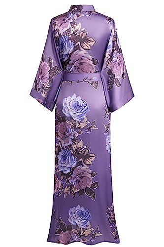 BABEYOND Women's Kimono Robe Long Satin Silky Floral Lightweight Bridesmaid Wedding Bachelorette Party Robe2