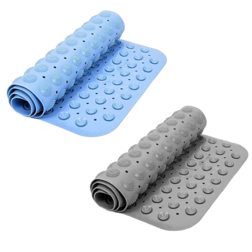 Image of VHKD 2PCS PVC Bathroom mats Anti Slip Bathroom mat Non Slip Bath Anti Skid Doormat Rectangle (Grey+Blue)[70x35cm]